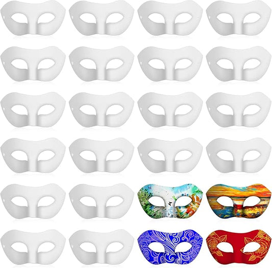 Leyndo 24 Pcs Paper Mache Masks Half Face White Masquerade Mask DIY Blank Mardi Gras Halloween Cosplay Party (Modern Style)