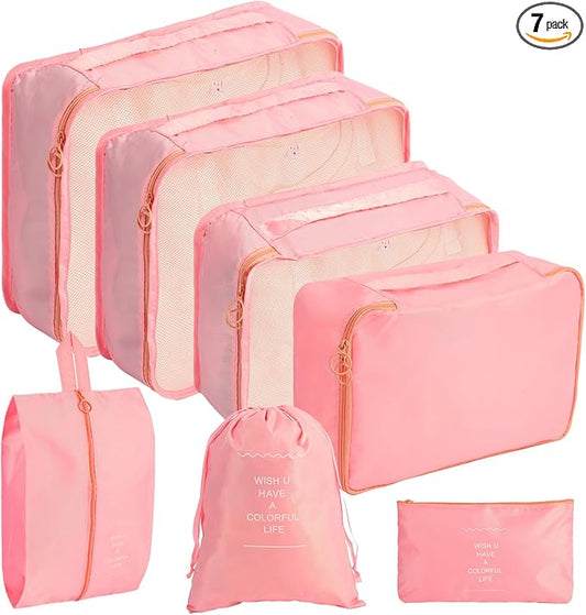 7PCS Packing Cubes for Suitcases, Travel Luggage Organizer Bags, Suitcase Organizer Bags Set for Carry on Luggage Travel E...