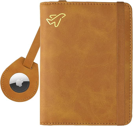 WALNEW AirTag Passport Holder and Vaccine Card Holder Combo, RFID Blocking Travel Passport Wallet with Vaccine Card Protec...