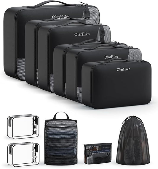 OlarHike Packing Cubes for Travel, Organizers for Suitcase, 9 Set Black