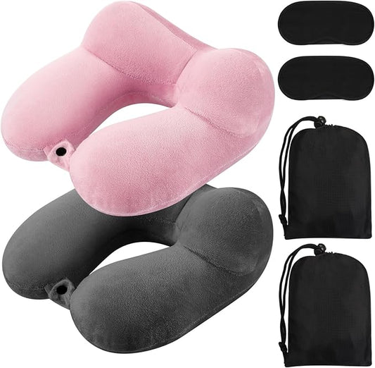 Sintuff 2 Pack Inflatable Travel Pillow for Airplanes Inflatable Neck Flight Pillows with Compact Bag and Blindfold for Tr...
