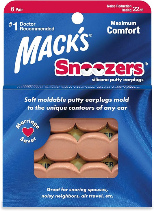 Mack's Snoozers Silicone Putty Earplugs - 6 Pair – Comfortable, Moldable Silicone Ear Plugs for Sleeping, Snoring, Loud No...