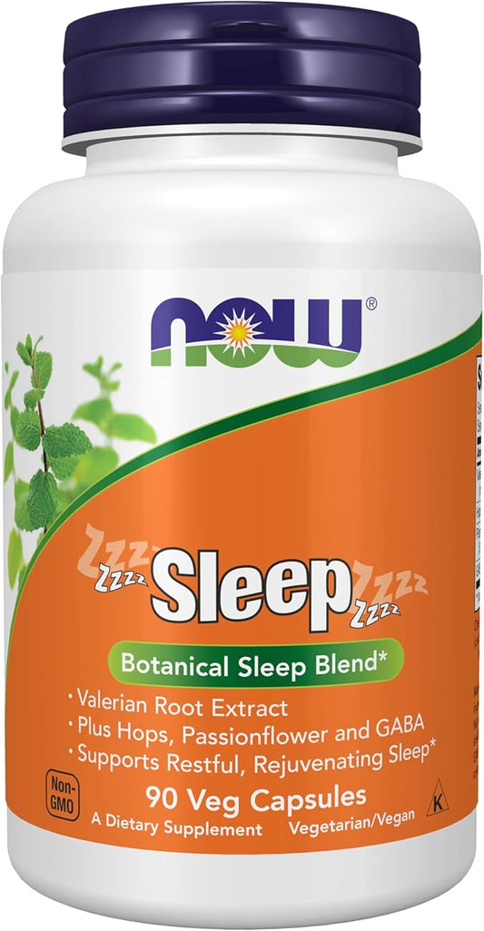 NOW Foods Supplements, Sleep with Valerian Root Extract Plus Hops, Passionflower and GABA, Botanical Sleep Blend*, 90 Veg ...