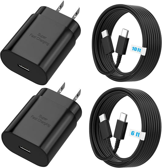 Android Charger 25W, for Samsung Charger, Super Fast Charging USB C Block, Type C Charge Cable Cord [ 6ft +10ft ] for Gala...