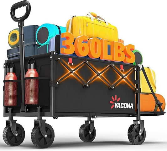 Yozoia 360LBS Heavy-Duty Wagons Carts Foldable 120L Collapsible Wagon Cart with Wheels and Tailgate, Folding Utility Wagon...