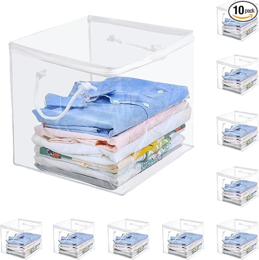 Remittur 10-Pack Clear Zippered Storage Bags with Handles, Two-Way Zipper Foldable Closet Organizer, Bed Sheet Organizer, ...