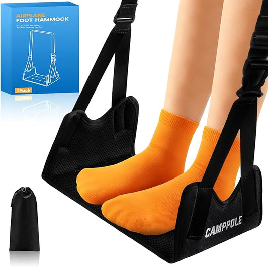 1 Pack Airplane Foot Hammock, No-Collapse Foot Hammock for Plane Travel, Thickened Bamboo Airplane Foot Rest, Adjustable F...