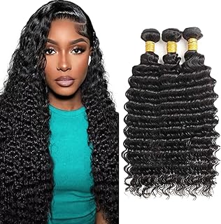 24 26 28 inch Human Hair Bundles Human Hair Deep Wave Bundles Brazilian Remy Wet and Wavy Bundle #1B Color 300g