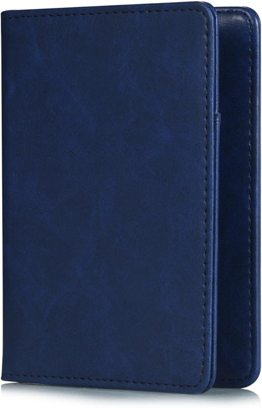 EpicGadget RFID Blocking Premium Leather Passport Holder Travel Wallet Cover Case (Navy Blue)