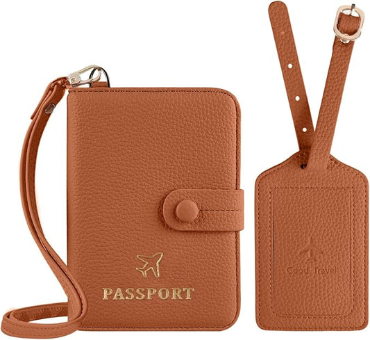 Passport Holder RFID Protected Wallet and Luggage Tag with Protection Cover Travel Accessories Leather Card Case Organizer...