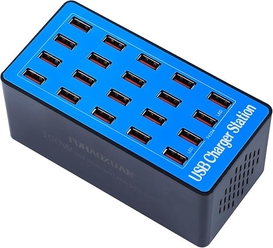 USB Charging Station,100W 20-Port Multi Device Charger with Intelligent Safety Features,Charging Station for Multiple Devi...