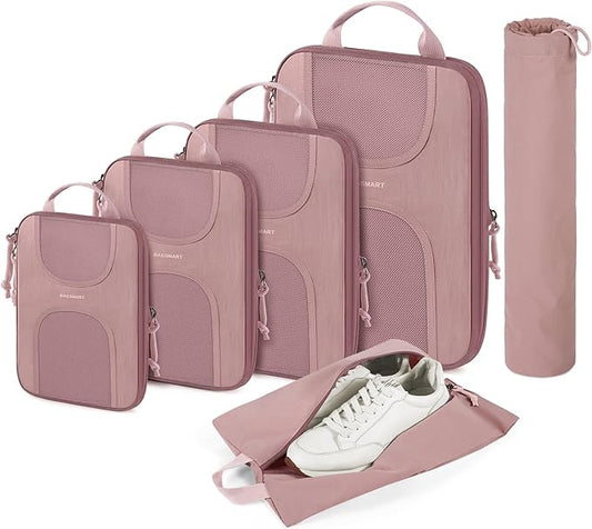 BAGSMART 6 Set Packing Cubes for Suitcases, Lightweight Suitcase Organizers & Compression Travel Cubes