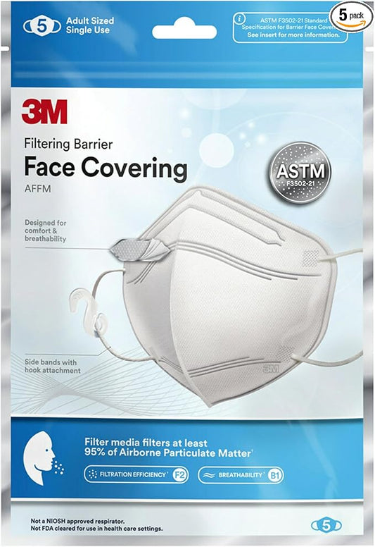3M™ Filtering Barrier Face Covering, AFFM-5, One Size, 5-Pack