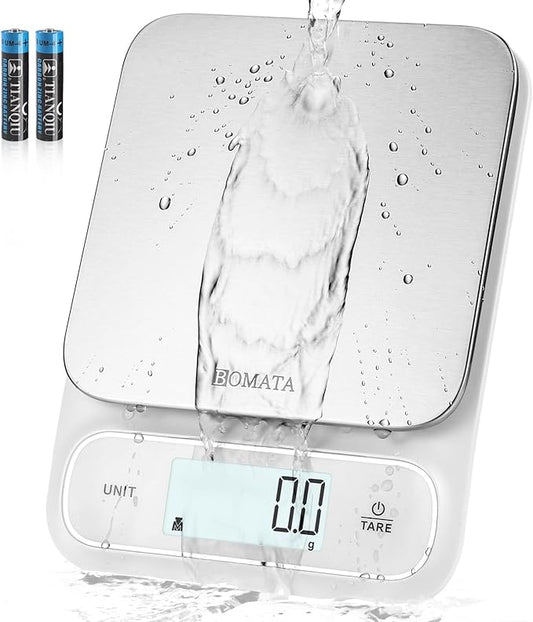 BOMATA Waterproof IPX6 Kitchen Scale, 0.1 g/0.01 oz High Precision, 5 kg/11 lbs, Digital Scale with Backlight, Stainless S...