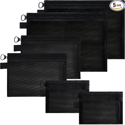 6 Pack Mesh Zipper Pouch Bags, Black Mesh Pouch, Small Cosmetic Organizer for Travel, Makeup Accessories Storage Bags with...