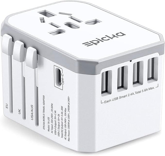 EPICKA Universal Travel Adapter, European Travel Plug Adapter - International Power Adapter Worldwide Charger with USB-C &...