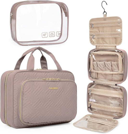 BAGSMART Toiletry Bag Hanging Travel Makeup Organizer with TSA Approved Transparent Cosmetic Bag Makeup Bag for Full Sized...
