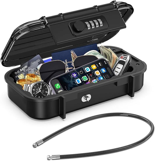 LOFICOPER Portable Lock Box, Beach Security Box for Travel, Anti-Theft 4-Digit Combination Lock Box, Cash Box with Removab...