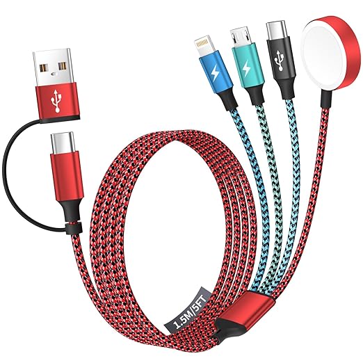 Travel Essentials 4in2 Multi Charging Cable for Apple Watch Charger,USB A/C to Type C/iWatch Charger/IP/Micro,Travel Charg...