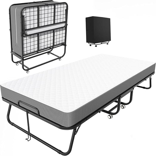 INTERGREAT Folding Bed with Mattress, Roll Away Beds with Mattress for Adults, Single Cot Foldable Rollaway Beds, 75" x 3...