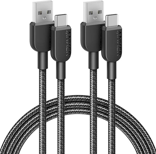 Anker USB A to USB C Cable, Charger Cord (2 Pack, 6FT), for iPhone 17 Series,Samsung Galaxy Note 10/S10+ S10, LG V30 (Black)