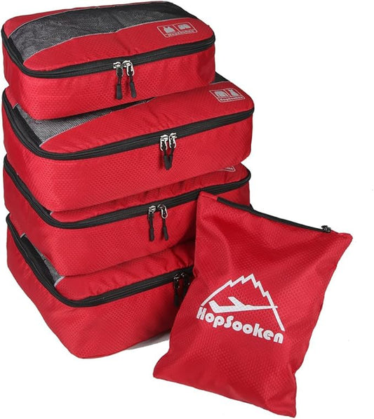 Hopsooken 5 Set Packing Cubes for Travel Large Suitcase Luggage Organizer Bags Travel Accessories Vacation 4 Cubes 1 Laund...