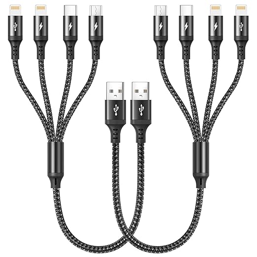 RULUS Short Multi Charging Cable [2Pack/35CM] Multi USB Cable 4 in 1 Multi Charger Fast Charger Cord Braided Universal USB...