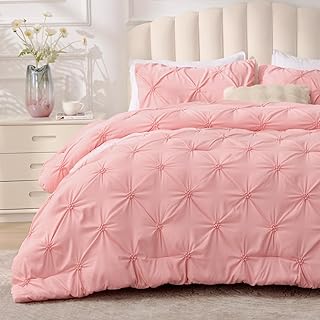 BEDELITE Pink Queen Comforter Set - 3 Pieces Boho Pintuck Bedding Comforter Sets, Lightweight Soft & Warm Bed Comforter wi...