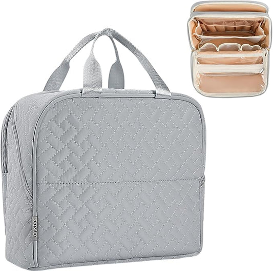 JOYYTUU Makeup Bag, Stand up Large Capacity with Room for Brushes and Mirror, Travel Makeup Organizer, Portable Standing M...