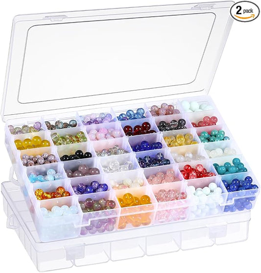 2 Pack 36 Grids Clear Plastic Organizer Box with Adjustable Dividers, Small Craft Organizers and Storage, Compartment Cont...