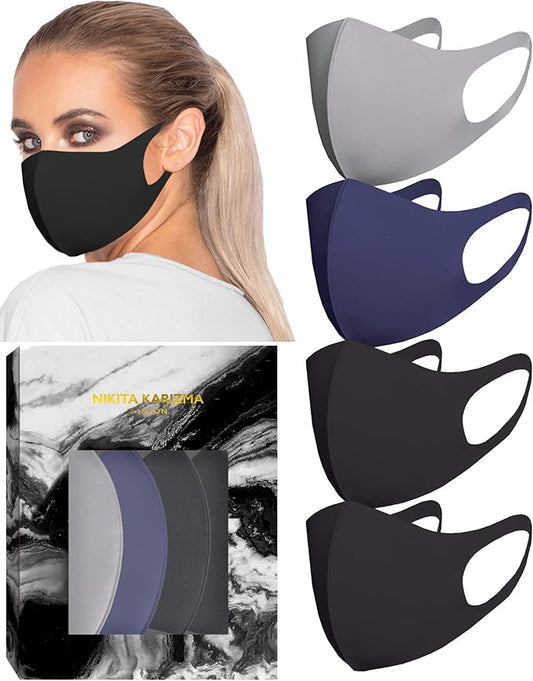 KARIZMA Styling Essentials Cloth Face Mask. 4 Buttery Soft Masks Washable Fabric. (Twilight) Navy, Grey and 2x Black Face ...