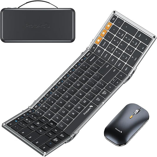 ProtoArc Foldable Keyboard and Mouse, XKM01 True Full-Size Folding Wireless Keyboard Mouse Combo for Business Travel, a Po...