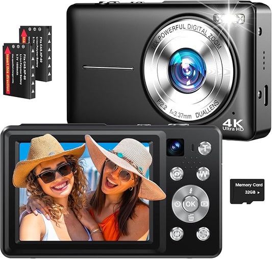 4K Digital Camera, 64MP Autofocus Vlogging Camera with Dual Lens, 16X Digital Zoom YouTube Compact Travel Point Shoot Came...