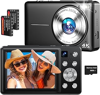 4K Digital Camera, 64MP Autofocus Vlogging Camera with Dual Lens, 16X Digital Zoom YouTube Compact Travel Point Shoot Came...