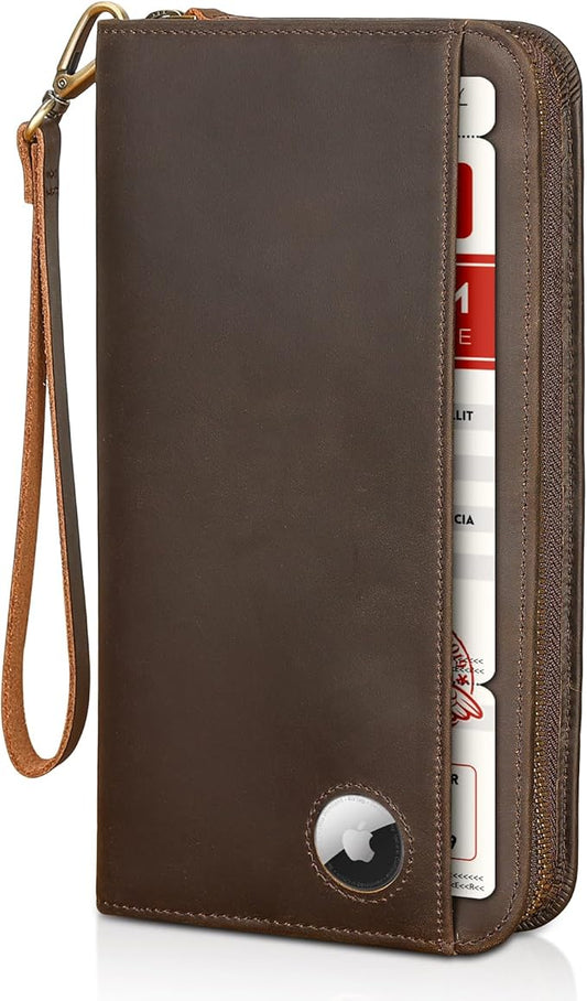 Polare Full Grain Leather Family Passport Holder Travel Documents Organizer RFID Blocking Wallet with Coin Pouch and AirTa...