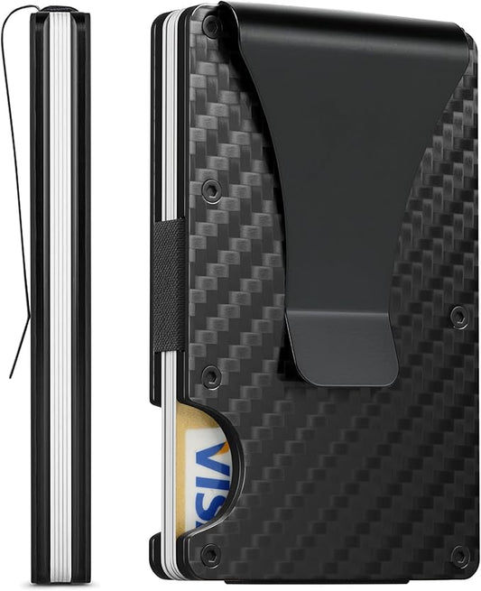 FIRDIKT Carbon Fiber Minimalist Wallet for Men Credit Card Holder Money Clip & Cash Strap Slim RFID Mens Wallets(Matt Carb...