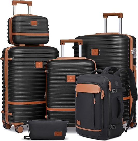 Joyway Expandable Luggage Sets 5 Piece, Lightweight Hard Shell Travel Suitcase Set with Spinner Wheels and TSA Lock, Black