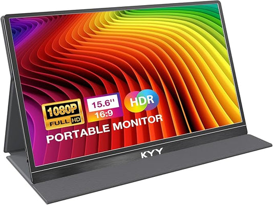 KYY Portable Monitor 15.6'' FHD 1080P USB C HDMI Gaming Monitor Ultra-Slim IPS Display w/Smart Cover & Speakers, Plug&Pla...