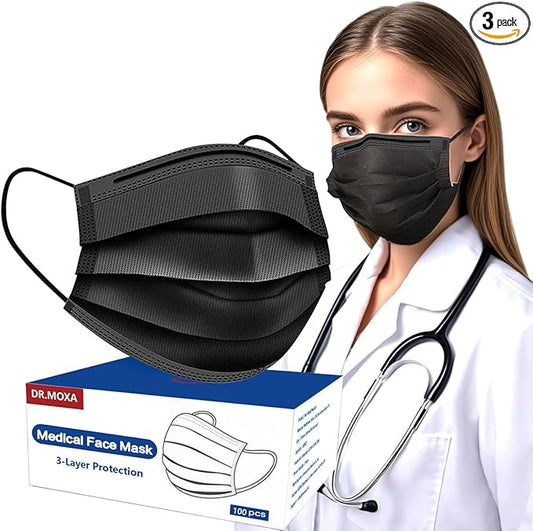 100 Pack Black Disposable Face Masks -3 Layer Medical Masks Disposable for Adults Home Office Outdoor and School