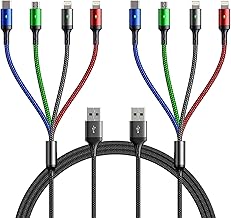 Multi Charging Cable(2Pack 6FT), 4 in 1 Charger Cable Braided Multiple USB Cable Universal USB C Charging Cord with Type-...