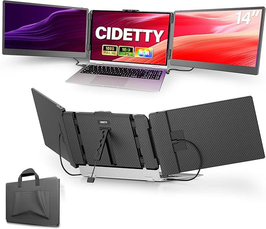 CIDETTY Laptop Screen Extender, 14'' FHD 1080P IPS Ultra-Thin Dual/Triple Monitor Display, HDMI/USB-C Plug-Play Portable M...