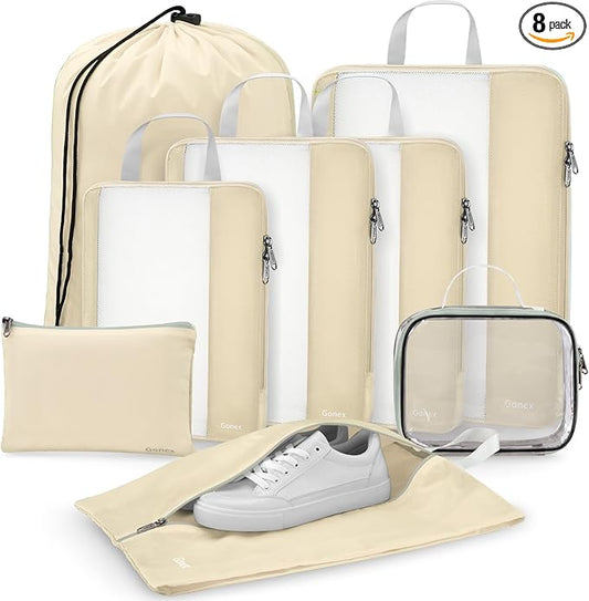 Gonex 8 Set Expandable Mesh Packing Cubes for Travel Essentials, Compression Organizer with Toiletry, Laundry, Shoe, Cable...
