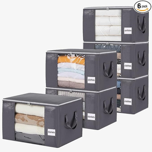 YGEOMER 6 Pack Heavy Duty Blanket Storage Bags Clothes Storage Foldable Closet Organizers Containers with Reinforced Handl...
