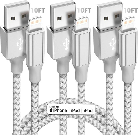 iPhone Charger [Apple MFi Certified] 3pack 10FT Long Lightning Cable Fast Charging High Speed Data Sync USB Cable Compatib...
