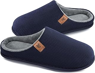 VeraCosy Men's Cozy Slip-on Slippers Corduroy Memory Foam Indoor House Shoes