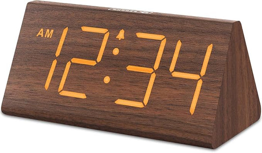 DreamSky Wooden Digital Alarm Clocks for Bedrooms - Electric Desk Clock with Large Numbers, USB Port, Loud Alarm for Heavy...
