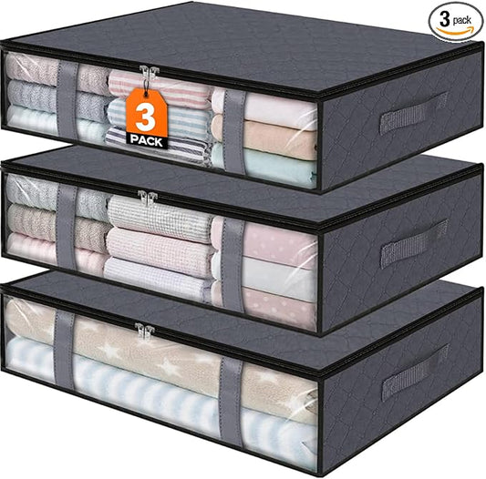 StorageRight Under Bed Storage Bins, 3-Pack 40L Foldable Fabric Storage Bags with Transparent Window, Breathable Organizer...
