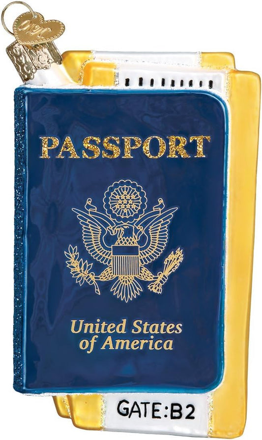 Old World Christmas Passport Glass Blown Ornament for Christmas Tree, Handcrafted Holiday Decoration, Travel Collection