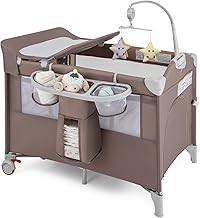 BABY JOY 5-in-1 Pack and Play, Portable Baby Bedside Sleeper with Bassinet, U-Shaped Diaper Changer, Safety Strap, Side Zi...