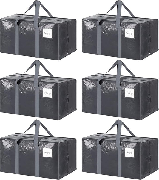 6 Pack Extra Heavy Duty Large Moving Bags with Strong Zipper & Comfortable Handles, Sturdy & Durable Clothes Storage Bags ...